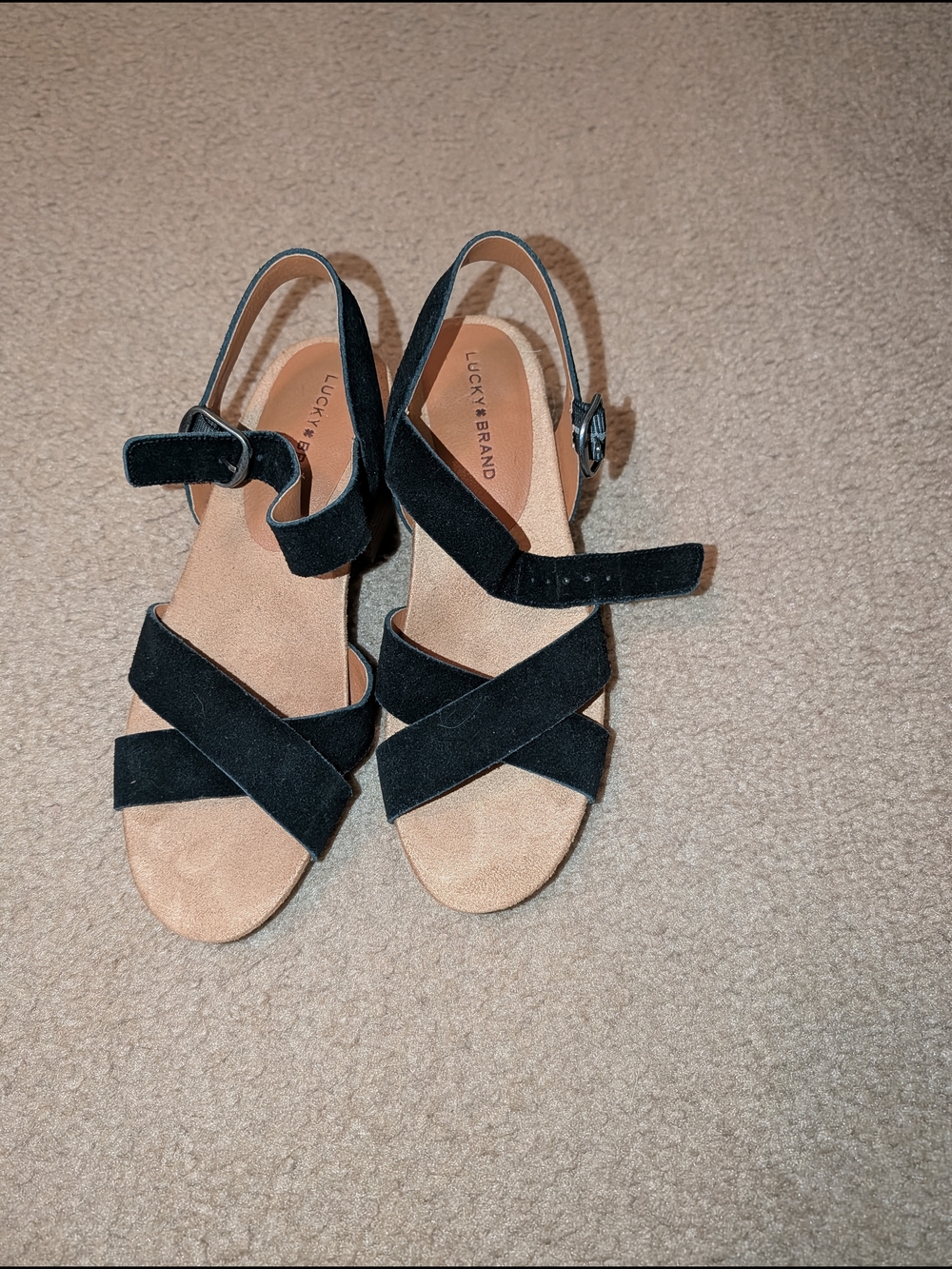 Lucky Brand Black Suede Crisscross Slingback Sandals